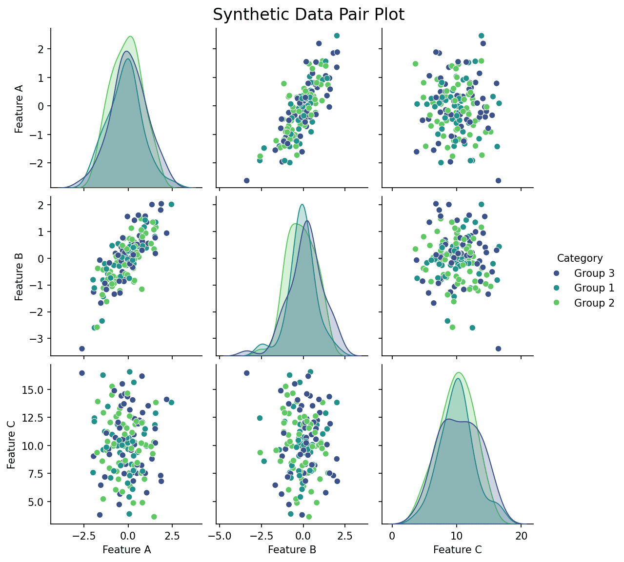 Seaborn pairplot showing scatter plots and histograms for multiple variables