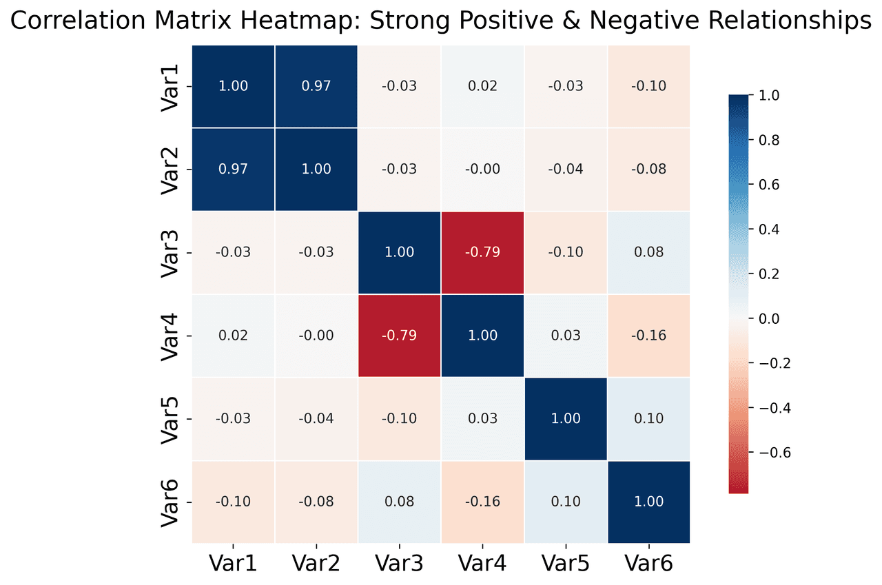 Correlation heatmap with diverging color scale and coefficient annotations