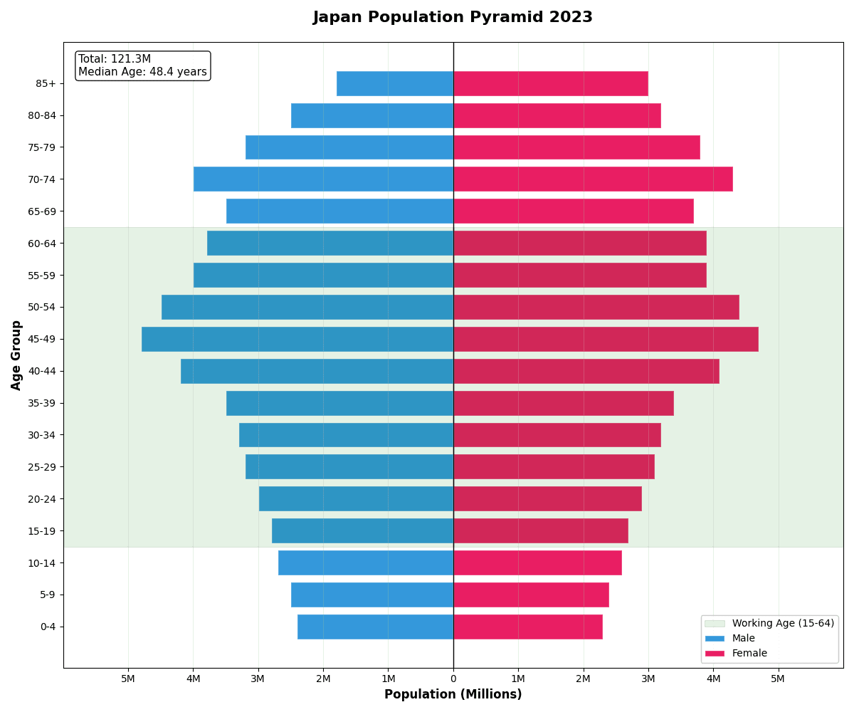 Population pyramid showing male and female age distribution