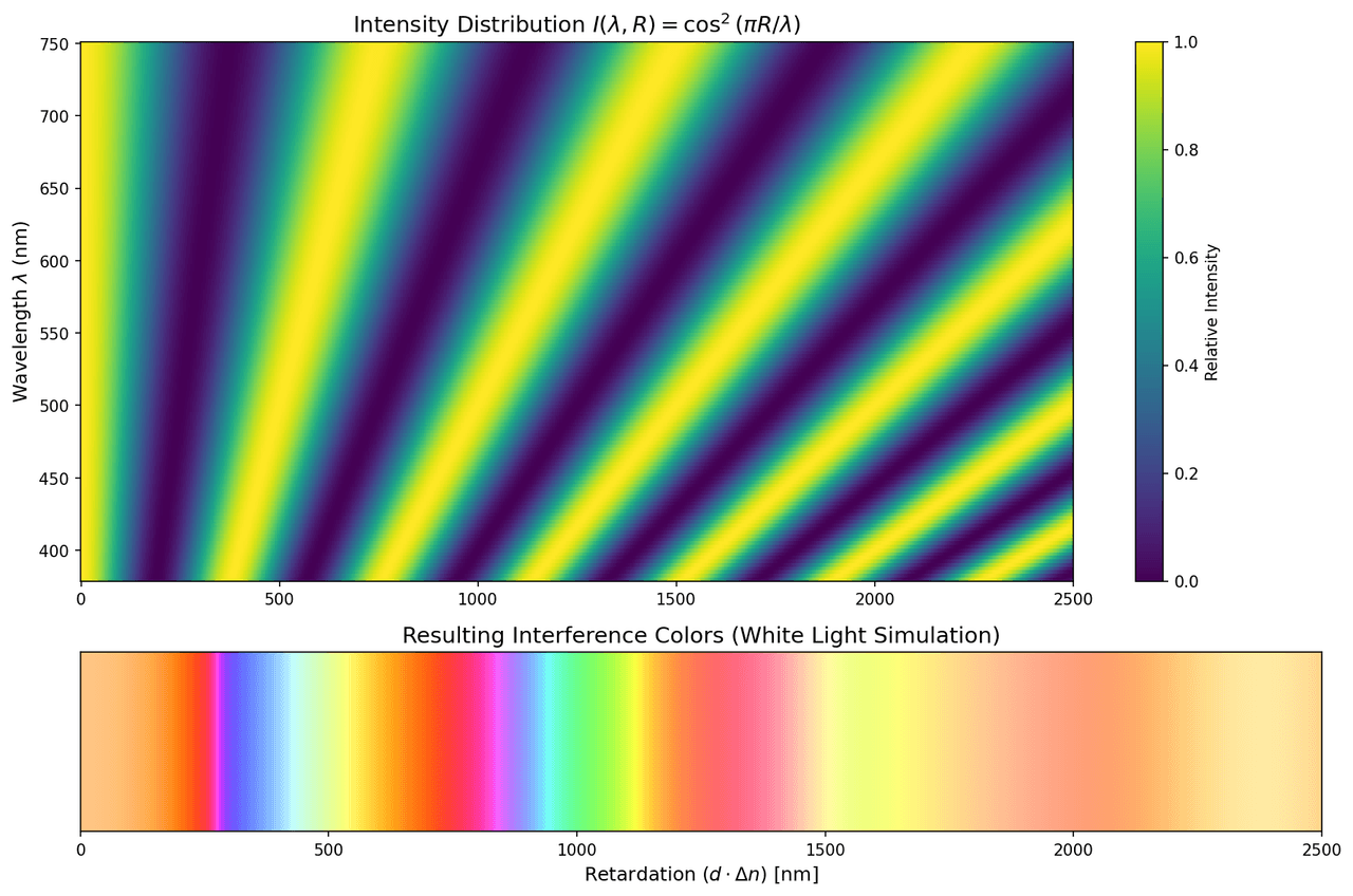 Variation of light intensity as a function of birefringence
